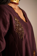 Tannu Kurta in Wine Chanderi with Pants