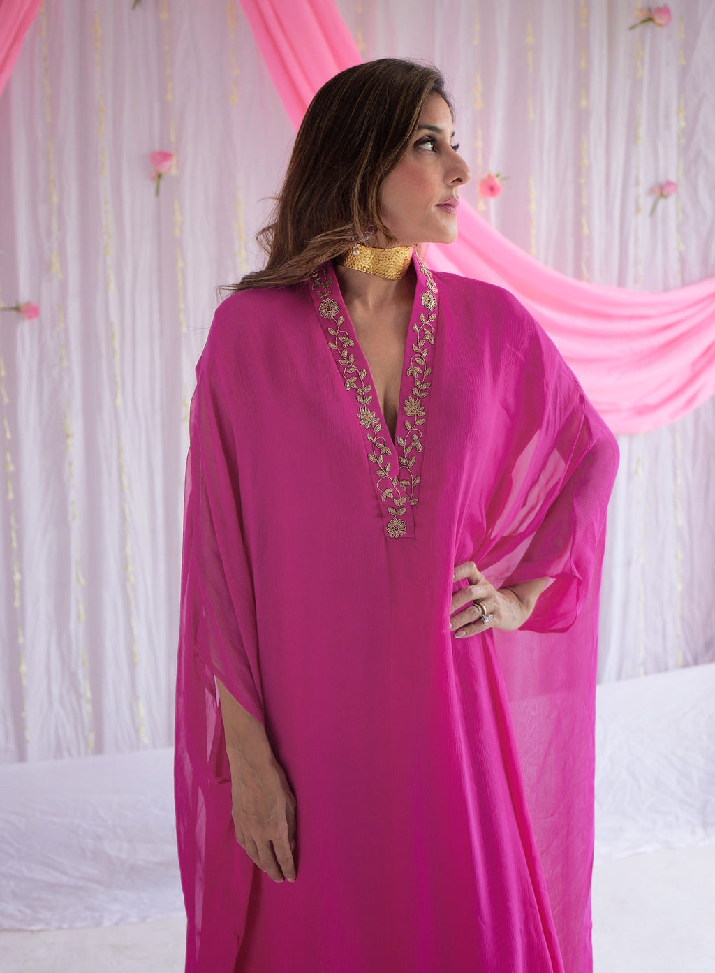Kaftan in Jaipur Fuchsia Pink Chiffon