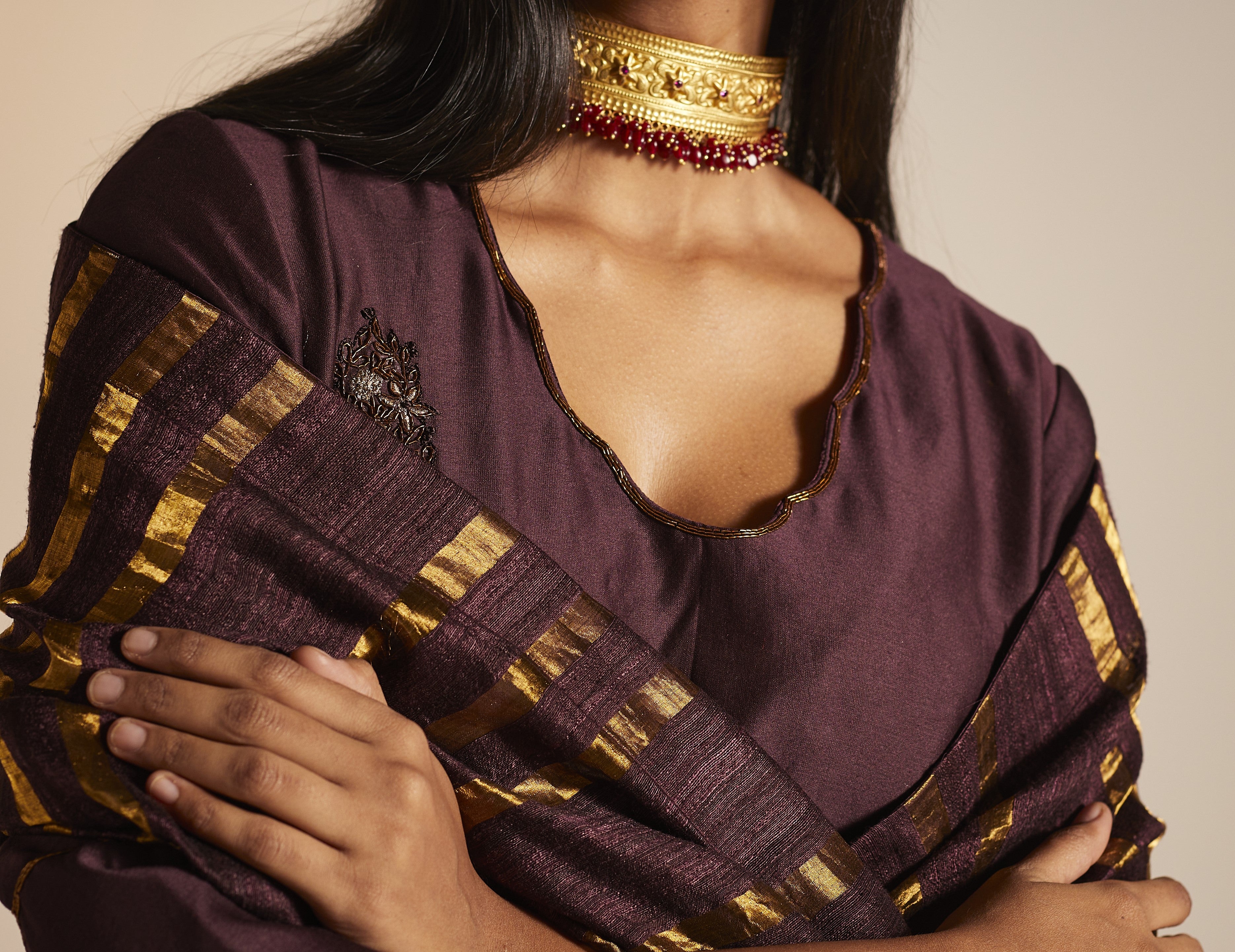 Tannu Kurta in Wine Chanderi with Pants