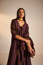 Tannu Kurta in Wine Chanderi with Pants