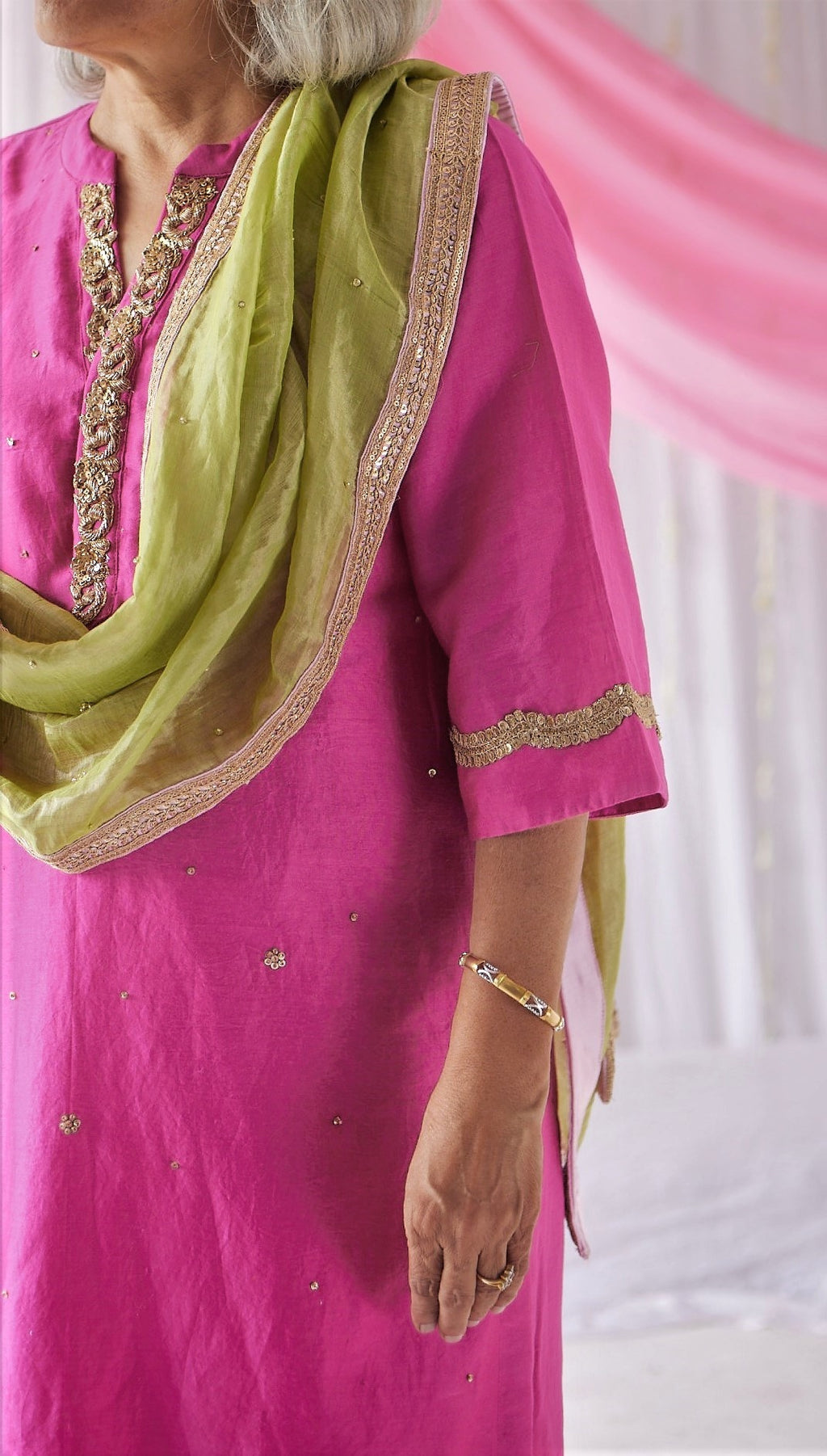 Chitkan Kurta in Jaipur Fuchsia Pink Chanderi with Shalwar.