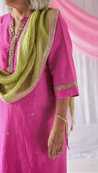 Chitkan Kurta in Jaipur Fuchsia Pink Chanderi with Shalwar.