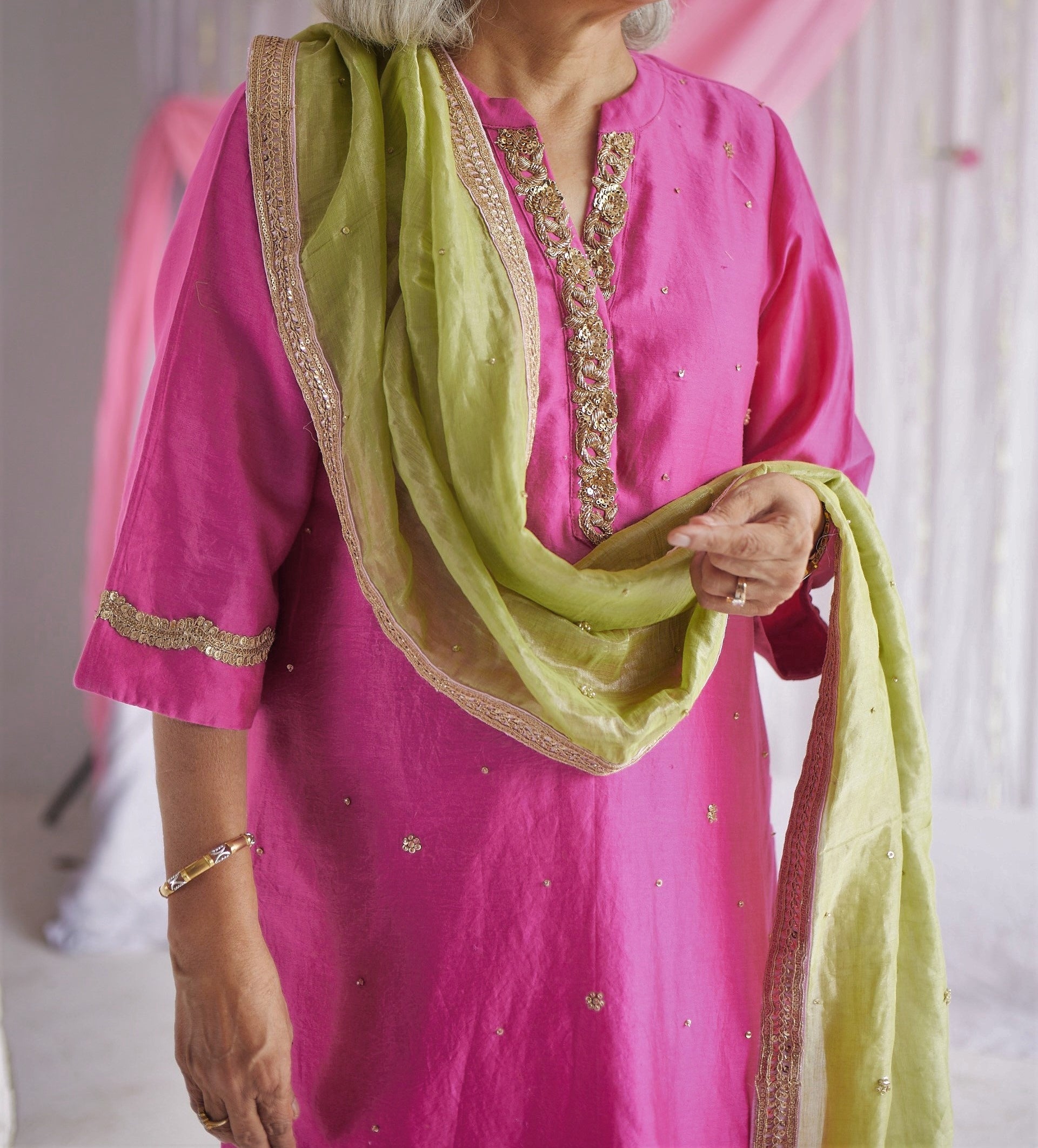 Chitkan Kurta in Jaipur Fuchsia Pink Chanderi with Shalwar.