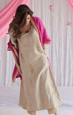 Tannu Kurta in Pearl Beige Chanderi with Pants.