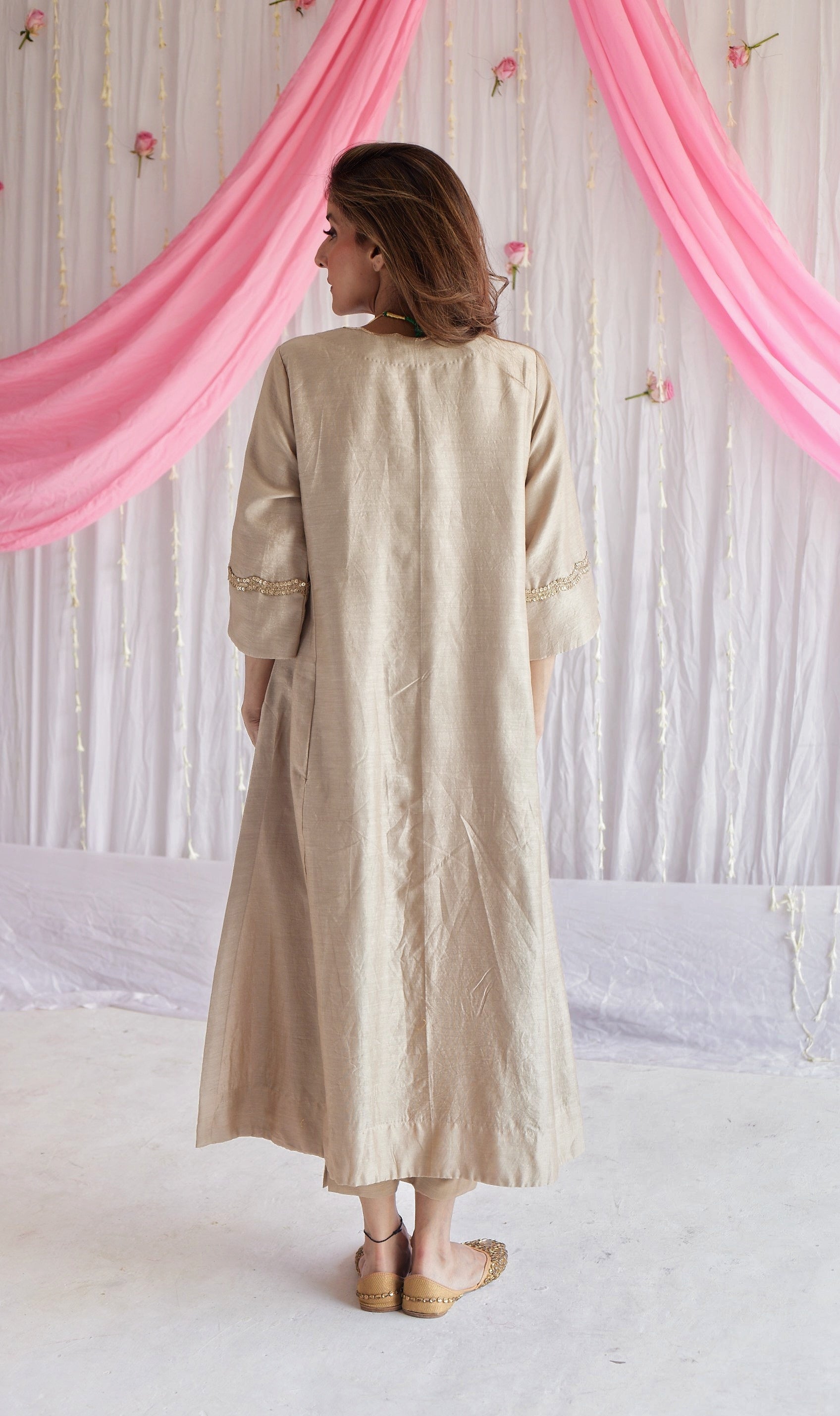 Tannu Kurta in Pearl Beige Chanderi with Pants.