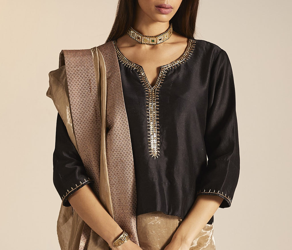 Saifi Blouse in Black Chanderi