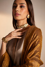 Dupatta in printed Antique Gold Tissue