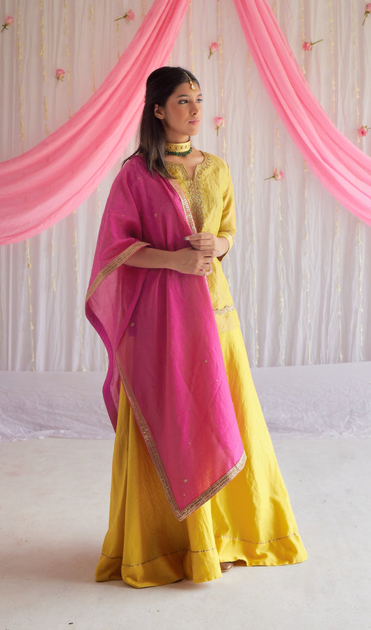 Mini Saifi in Marigold Yellow Tissue with Garara.
