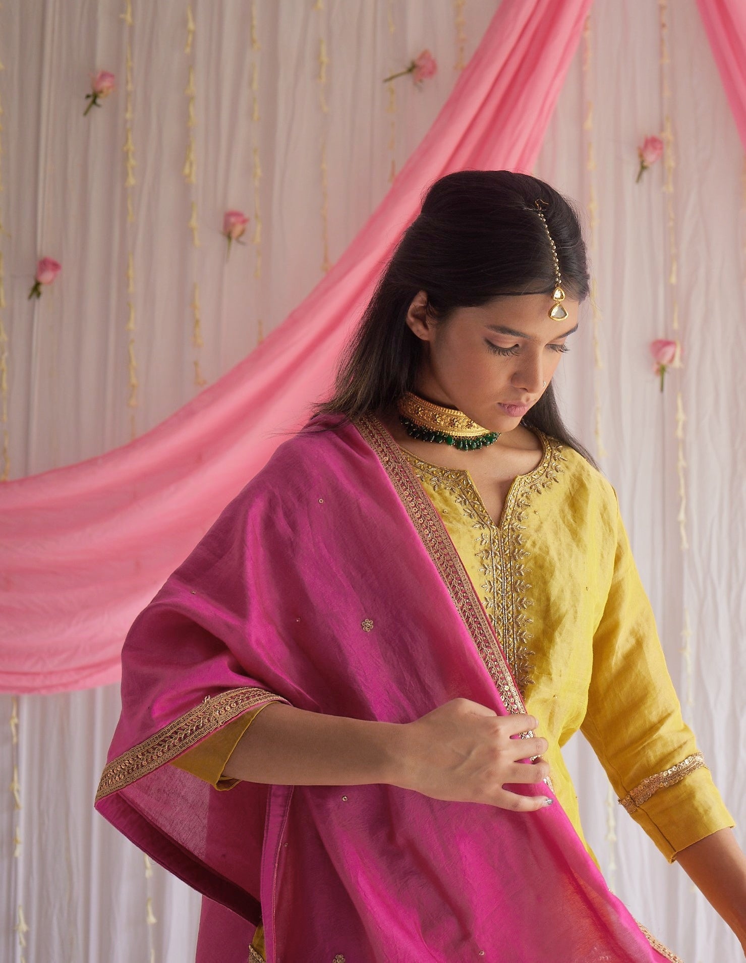 Chitkan Dupatta in Fuchsia Pink Chanderi