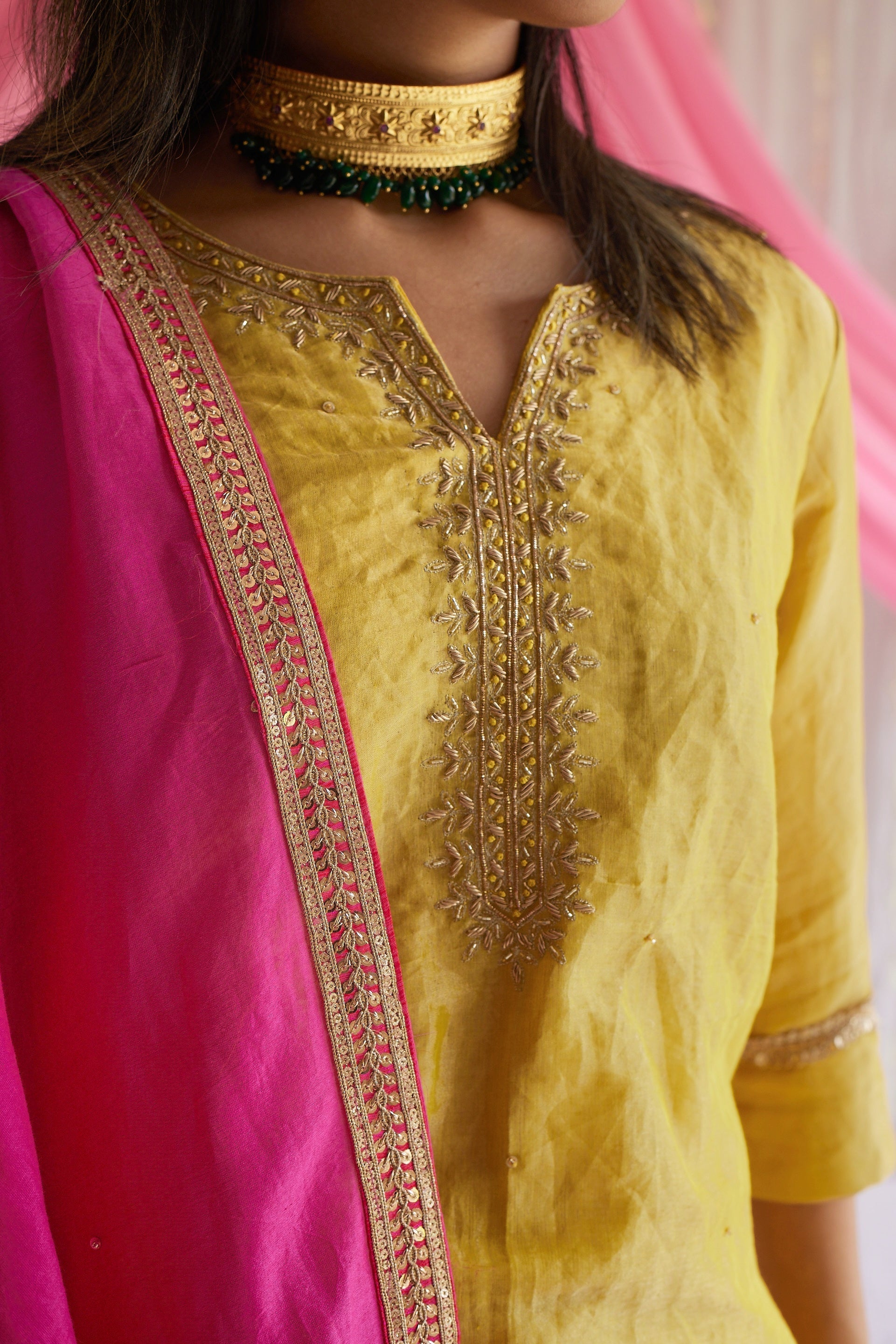 Mini Saifi in Marigold Yellow Tissue with Garara.