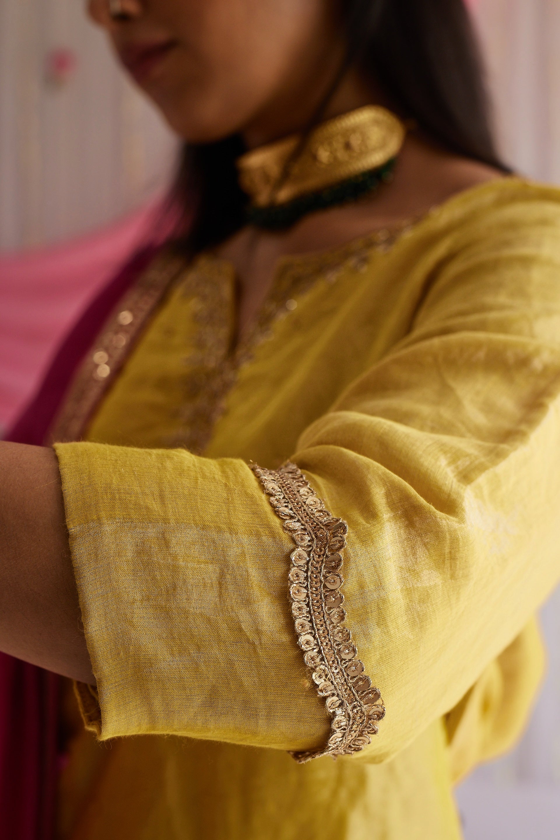 Mini Saifi in Marigold Yellow Tissue with Garara.