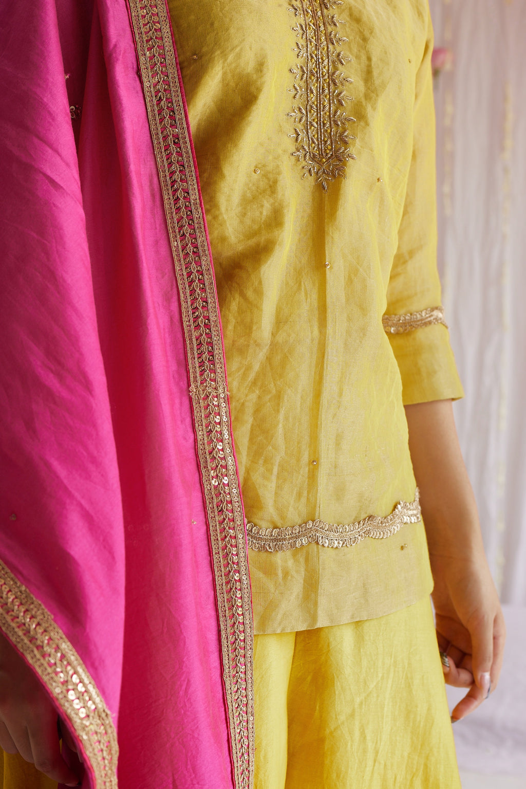 Mini Saifi in Marigold Yellow Tissue with Garara.