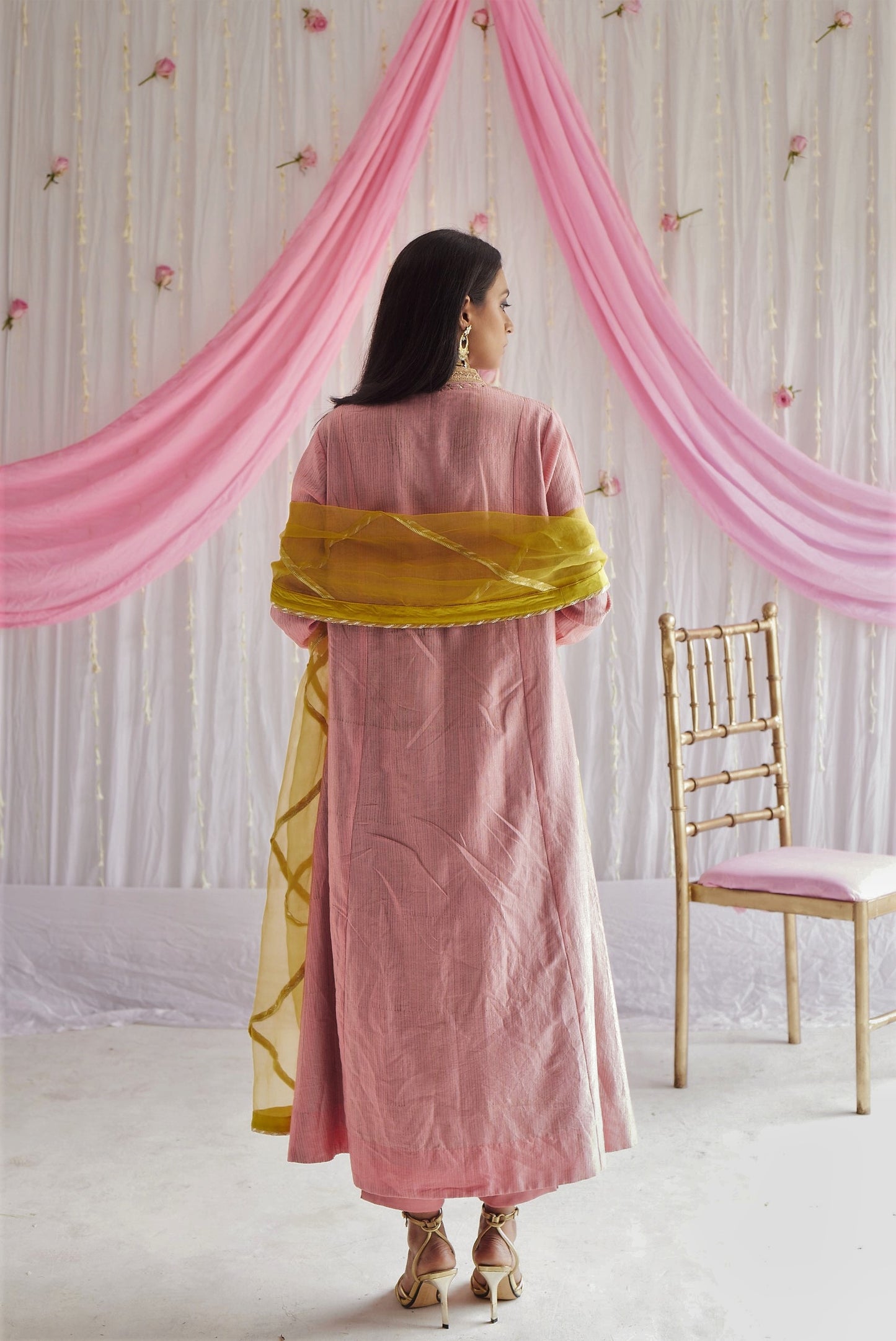 Sashiko in Gulab Pink Stripe Print Chanderi with Pants and Dupatta