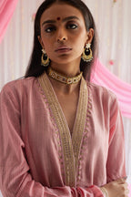 Sashiko in Gulab Pink Stripe Print Chanderi with Pants.