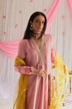 Sashiko in Gulab Pink Stripe Print Chanderi with Pants.