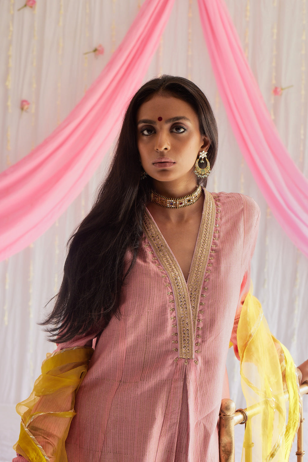 Sashiko in Gulab Pink Stripe Print Chanderi with Pants.