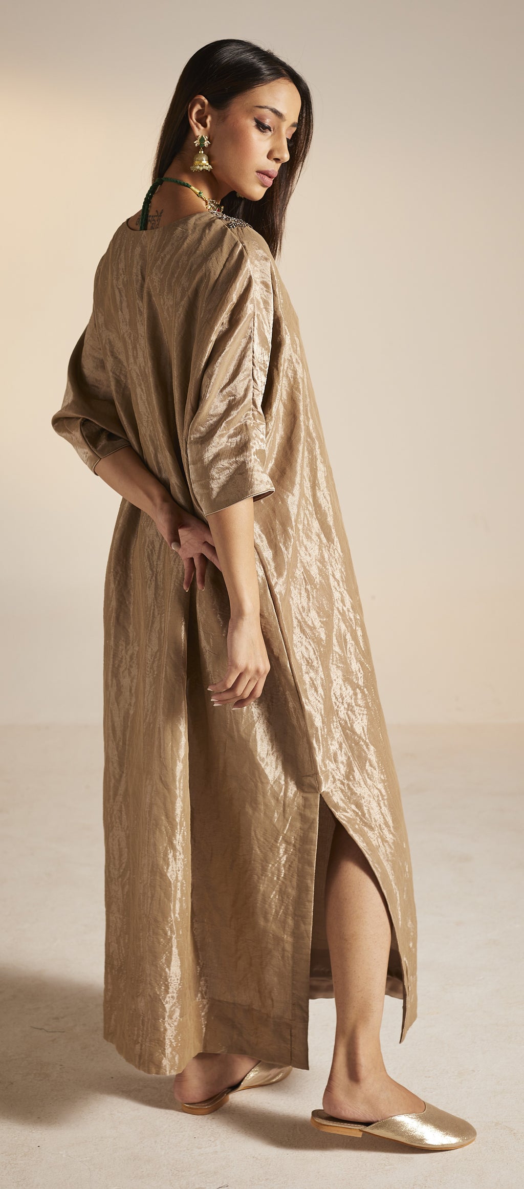 Shahi Kaftan in Champagne Grey Tissue