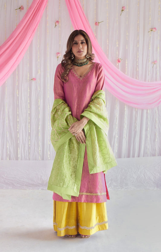 Dupatta in Citrus Green Gota Chanderi