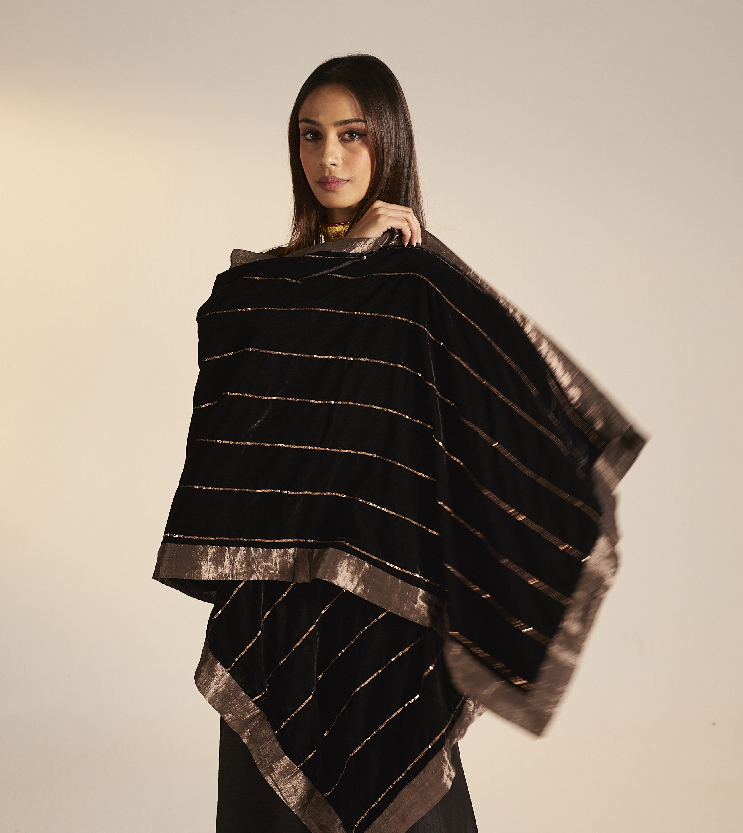 Dupatta in embroidered Black Velvet