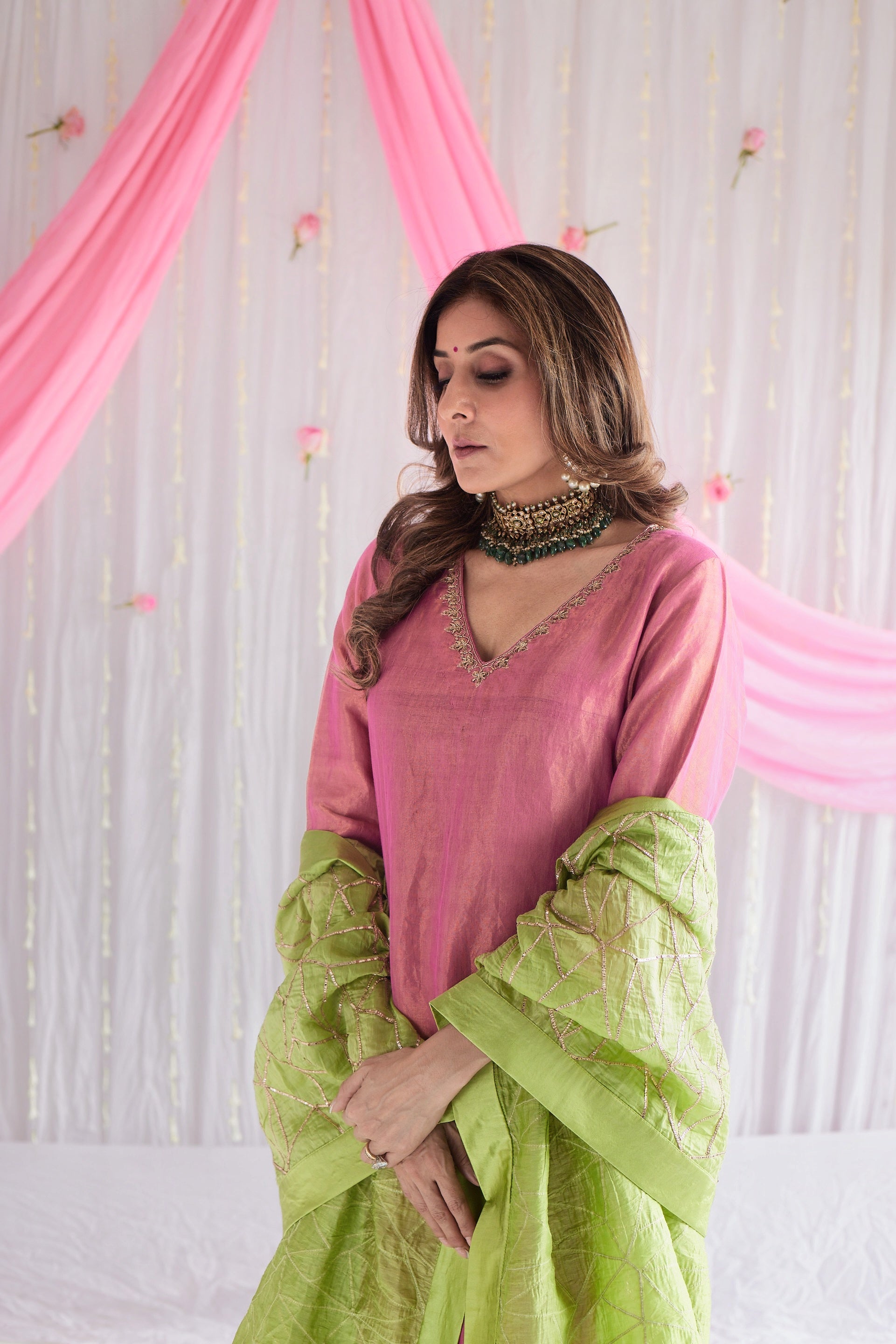 Anu Kurta in Fuchsia Pink Tissue with Sharara.