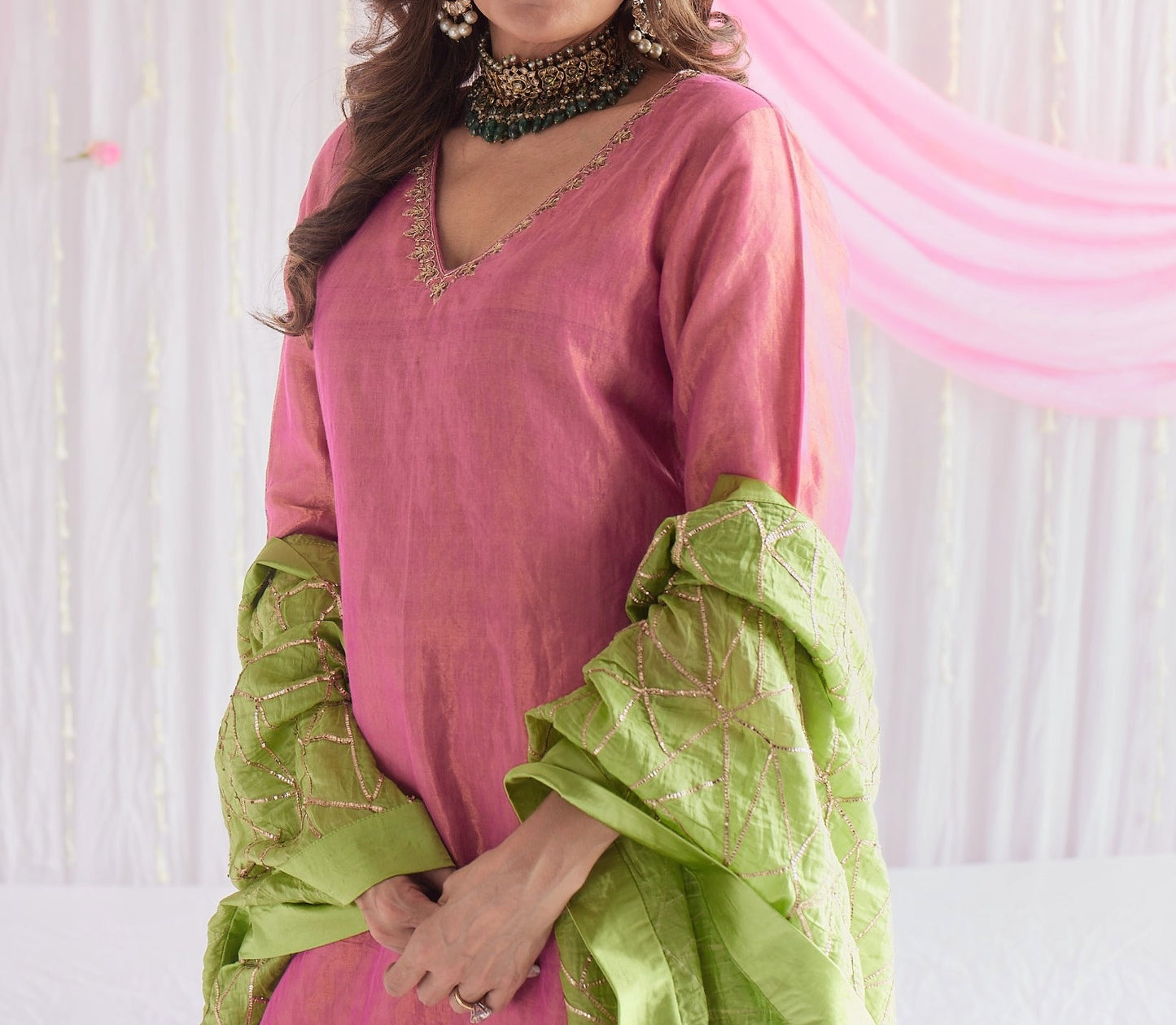 Anu Kurta in Fuchsia Pink Tissue with Sharara and Dupatta