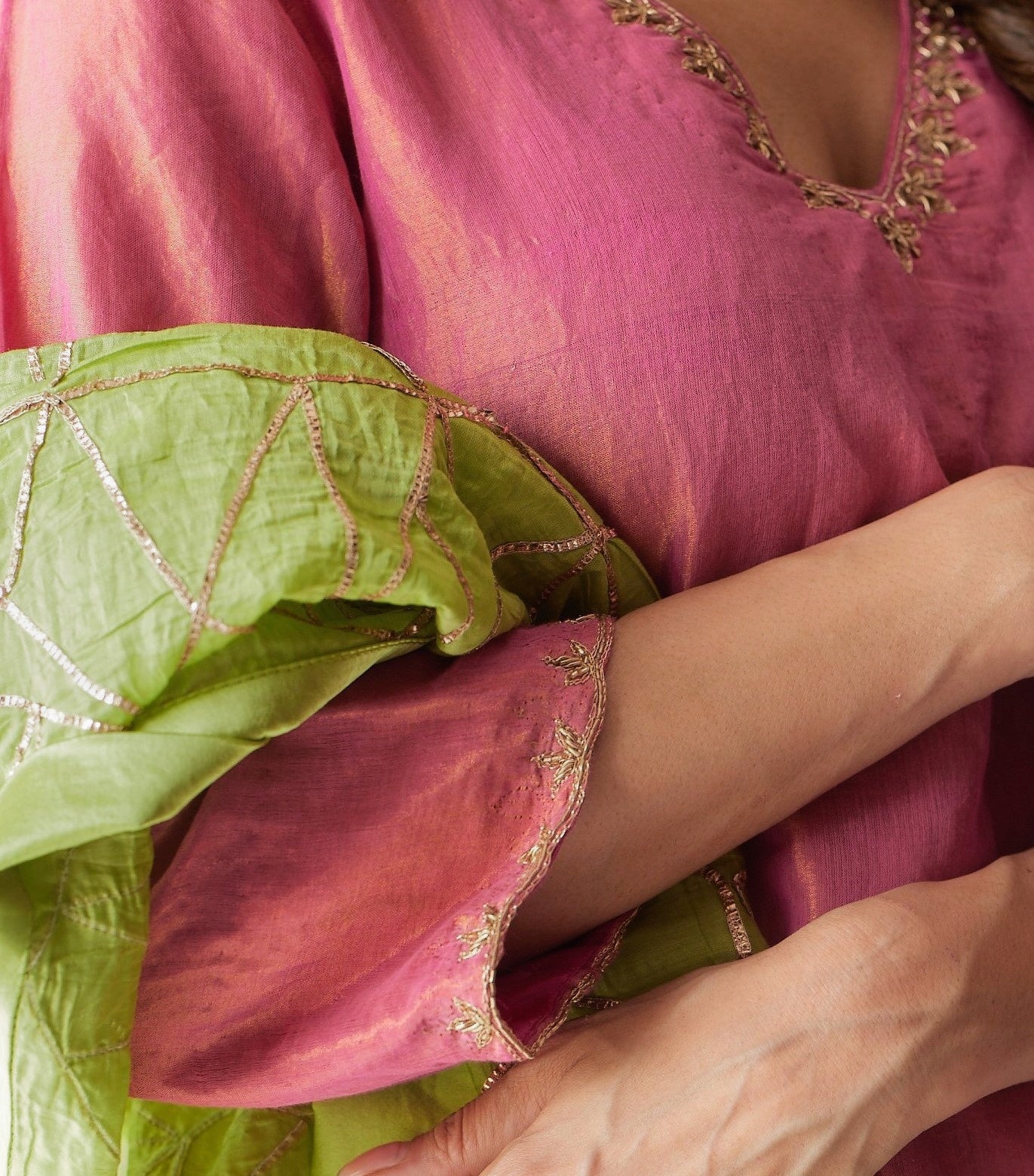 Anu Kurta in Fuchsia Pink Tissue with Sharara and Dupatta