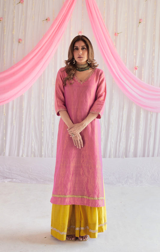 Anu Kurta in Fuchsia Pink Tissue with Sharara and Dupatta