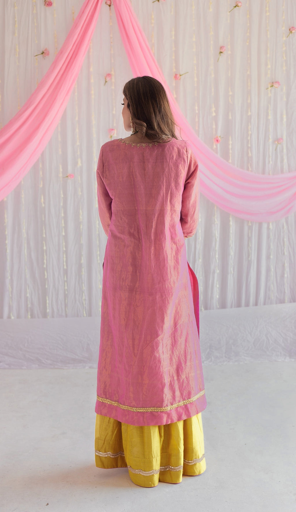 Anu Kurta in Fuchsia Pink Tissue with Sharara.