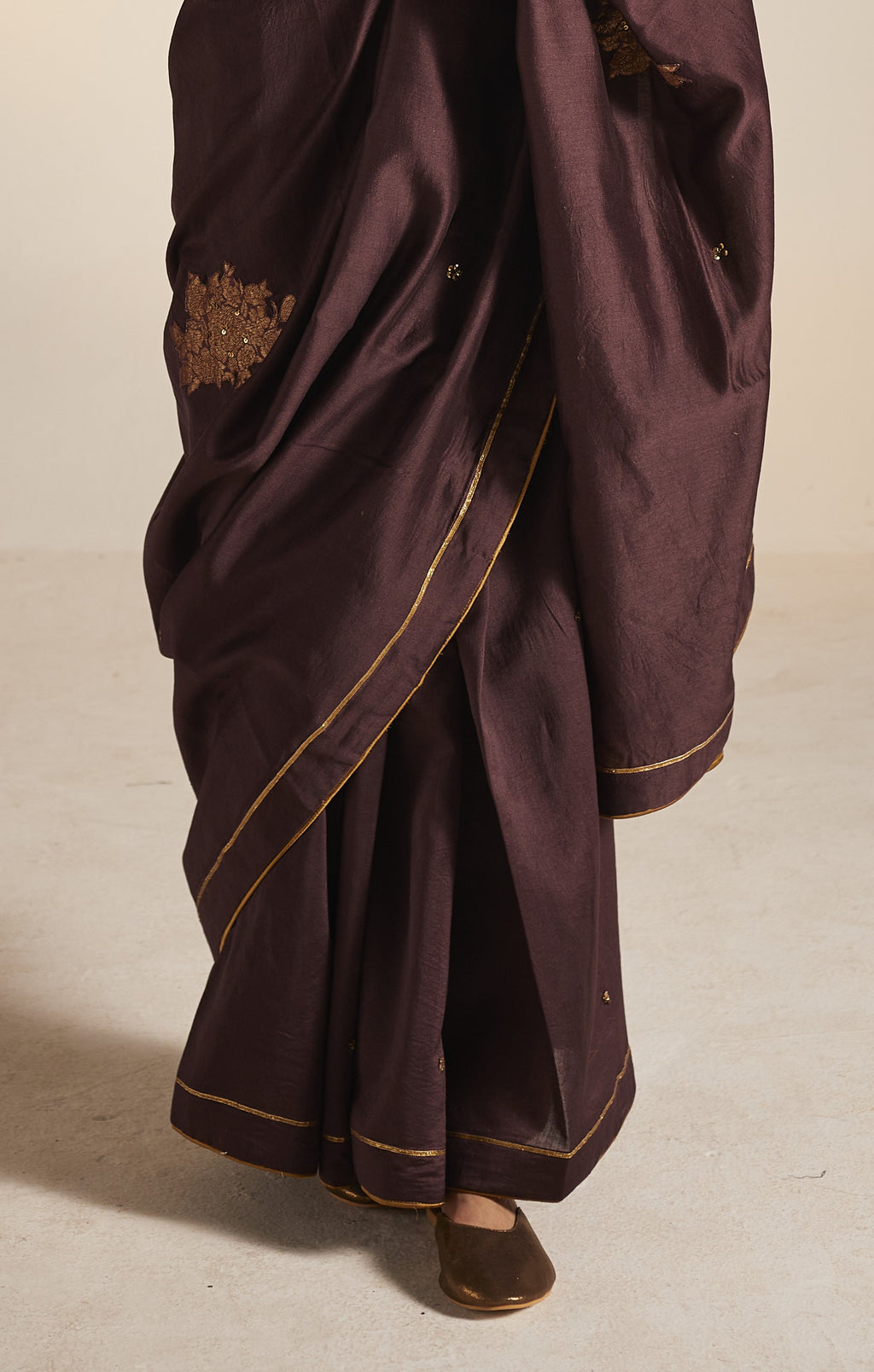 Sari in Wine Banarasi Patchwork Chanderi