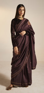 Sari in Wine Banarasi Patchwork Chanderi