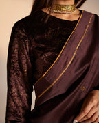 Sari in Wine Banarasi Patchwork Chanderi