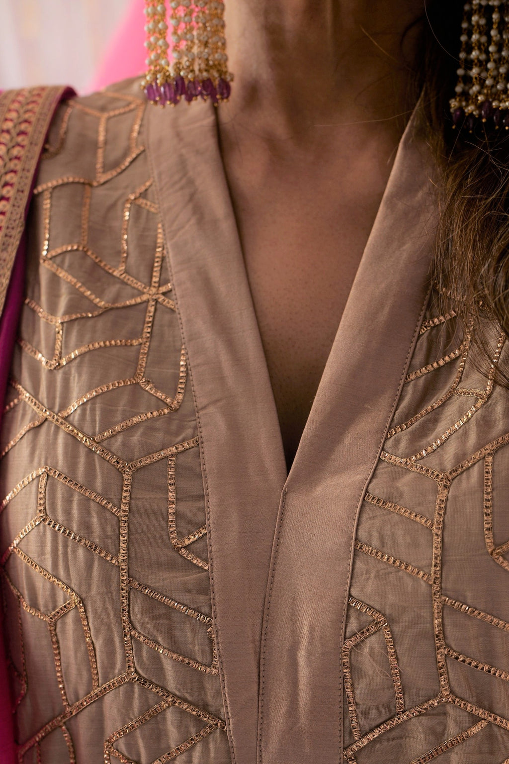 Kaftan in Pearl Beige Octa Gota Chanderi with Pants