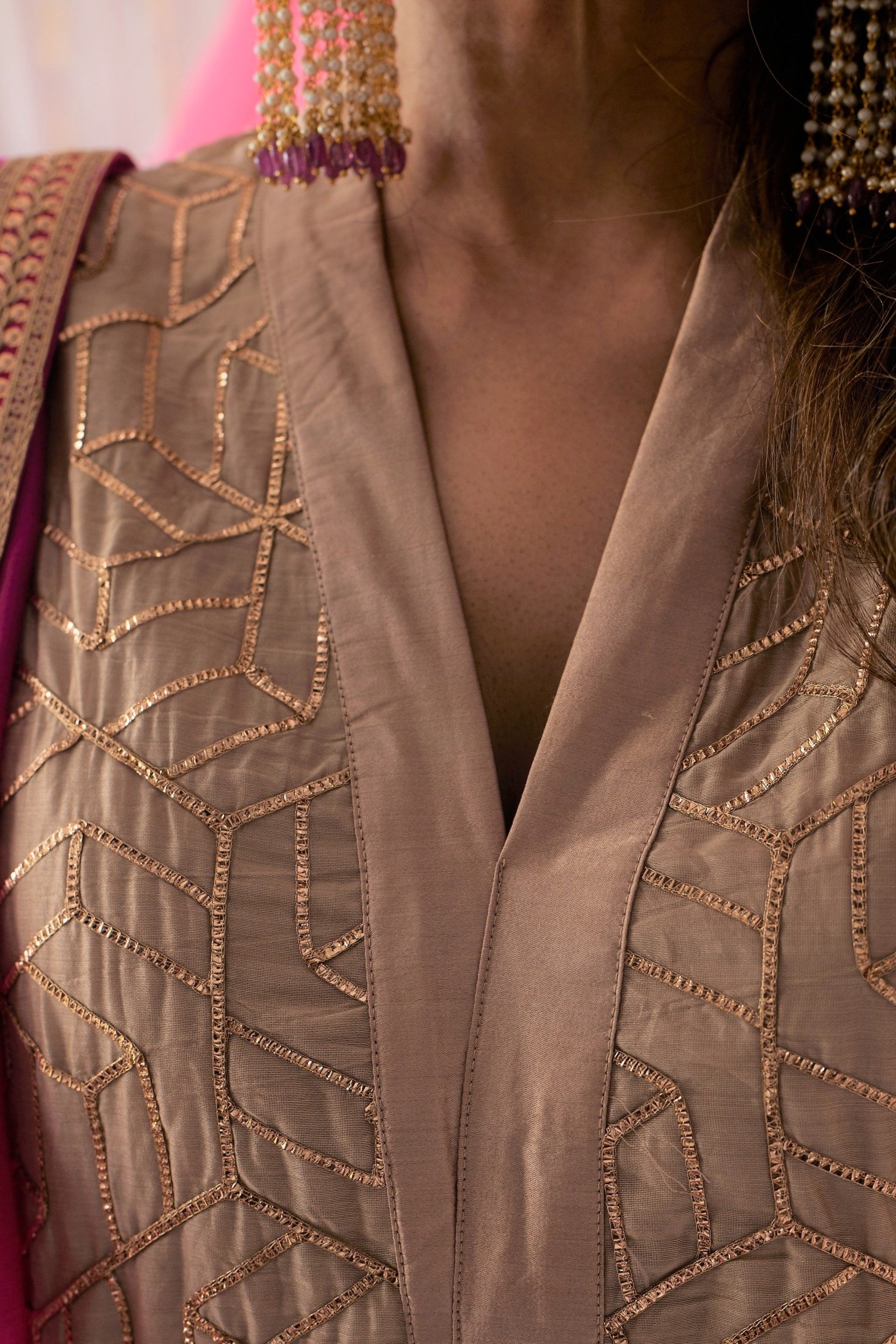 Kaftan in Pearl Beige Octa Gota Chanderi with Pants