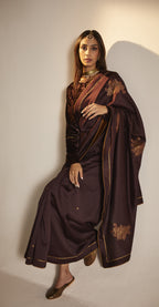 Sari in Wine Banarasi Patchwork Chanderi