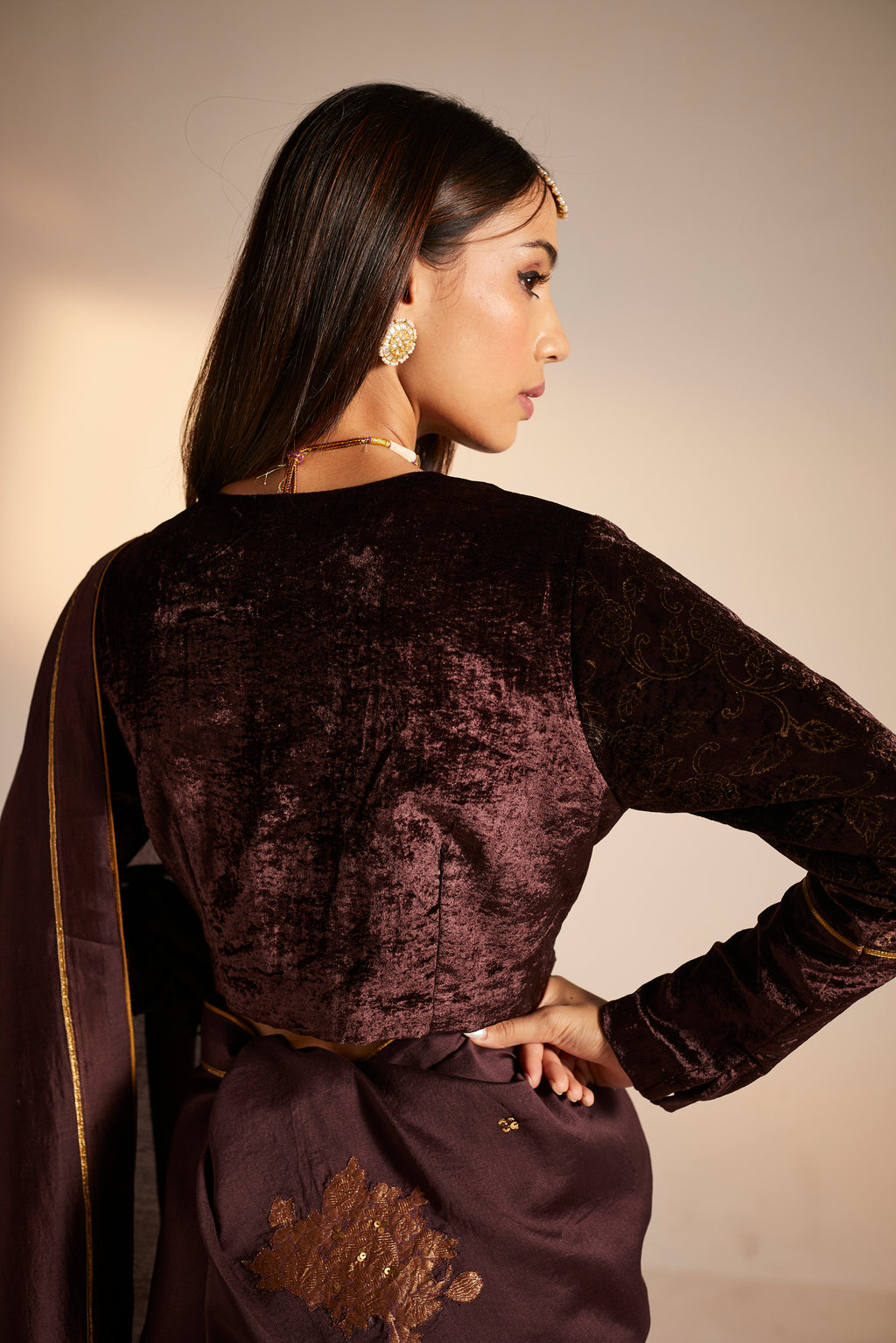 Sari in Wine Banarasi Patchwork Chanderi