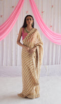 Sari in Pearl Beige Tissue Stripes Chanderi