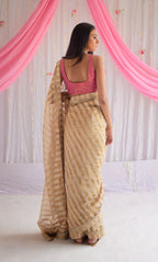 Sari in Pearl Beige Tissue Stripes Chanderi