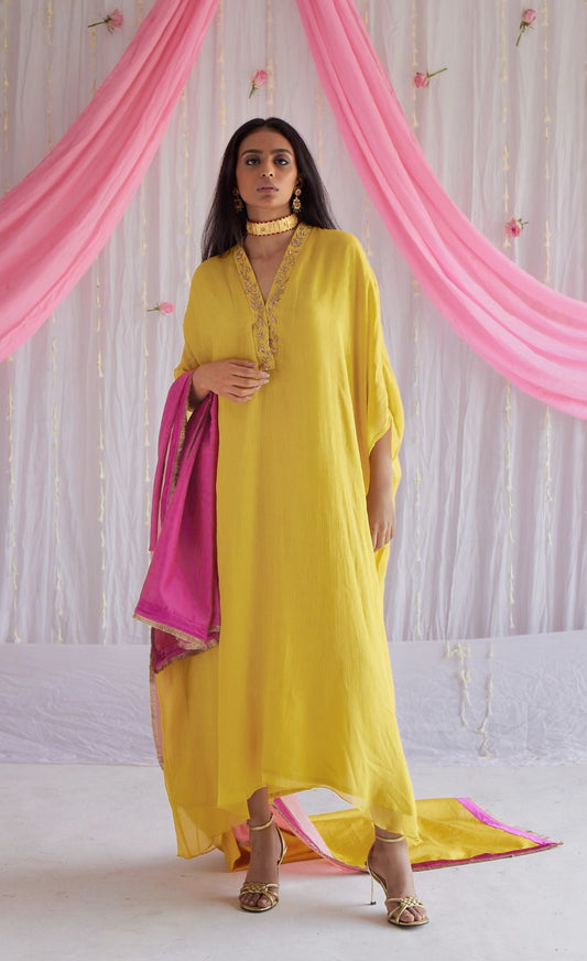 Kaftan in Marigold Yellow Chiffon