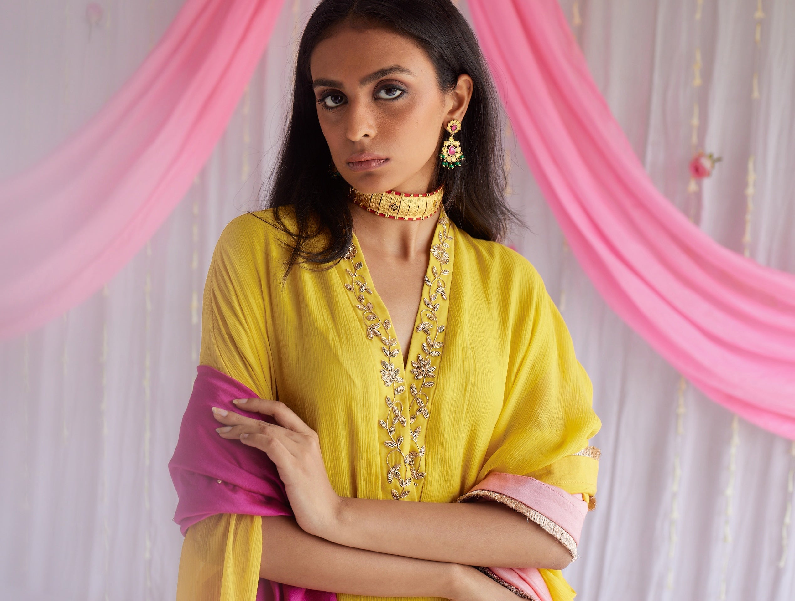 Kaftan in Marigold Yellow Chiffon