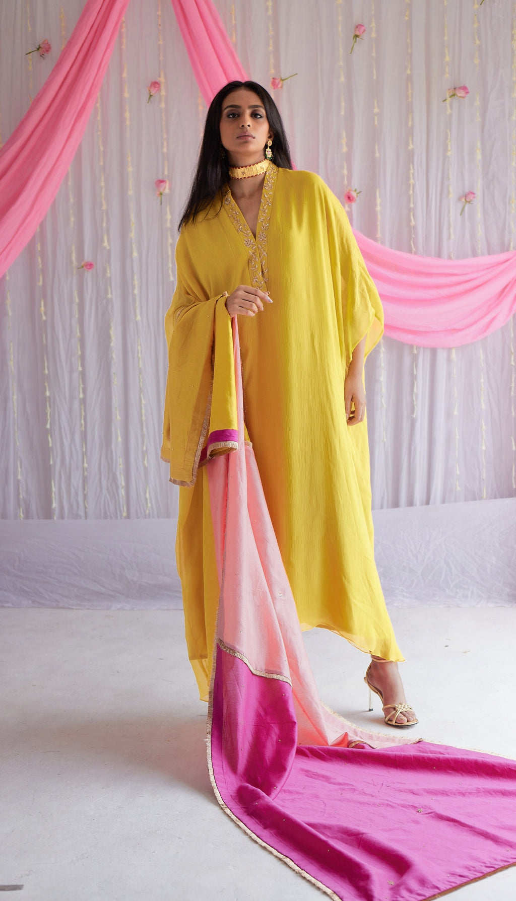 Kaftan in Marigold Yellow Chiffon