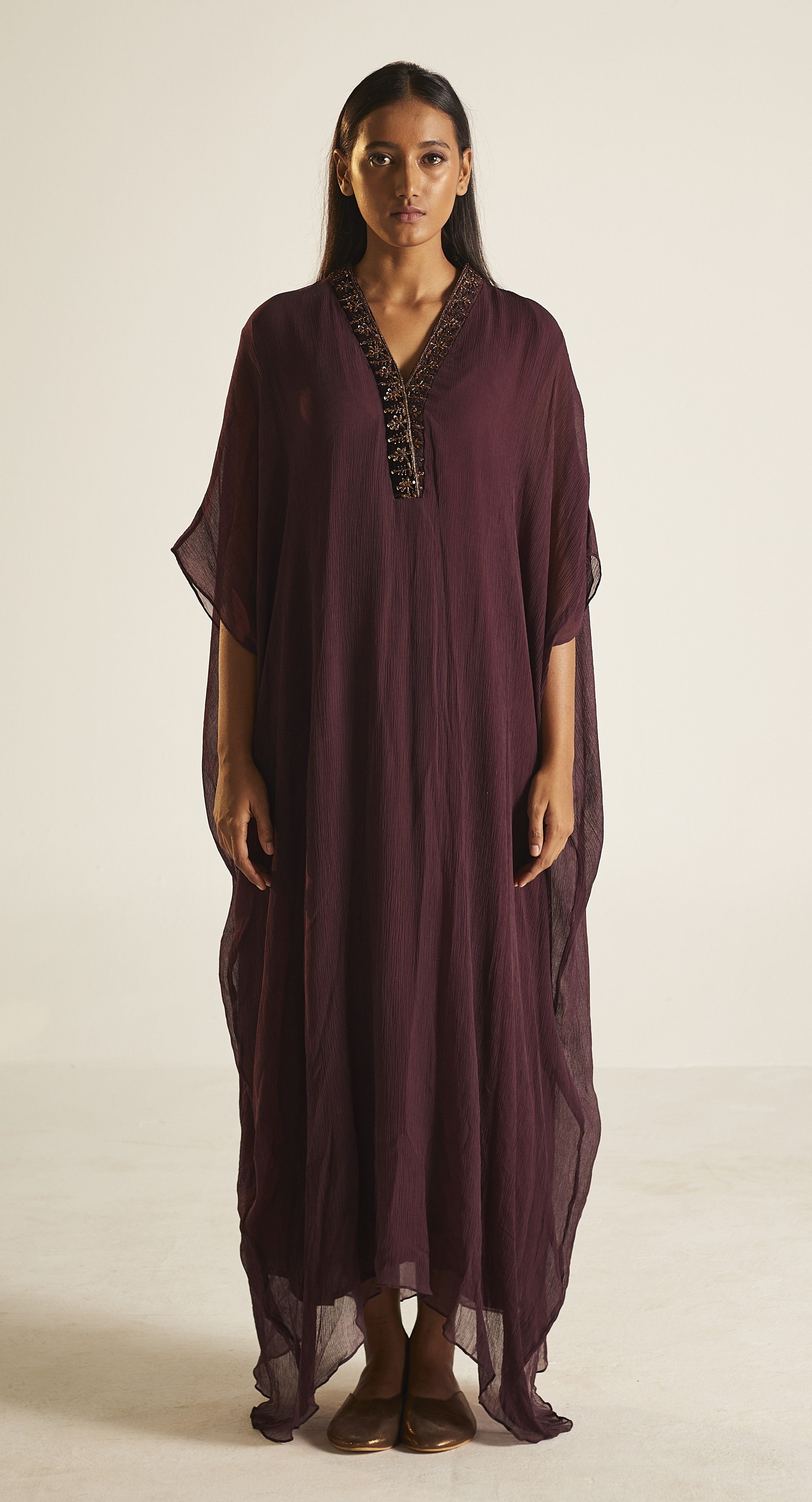 Kaftan in Wine Chiffon