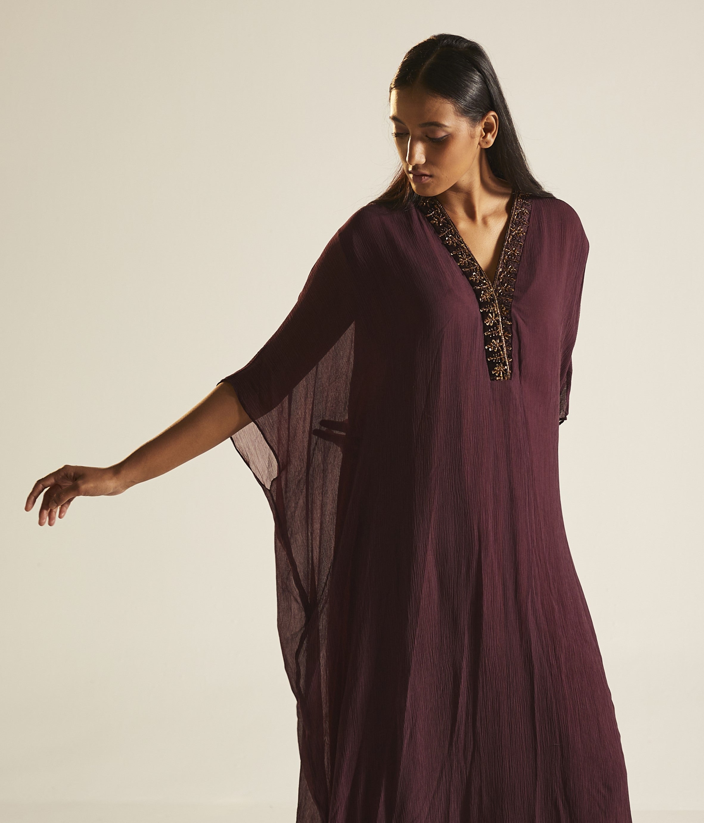 Kaftan in Wine Chiffon