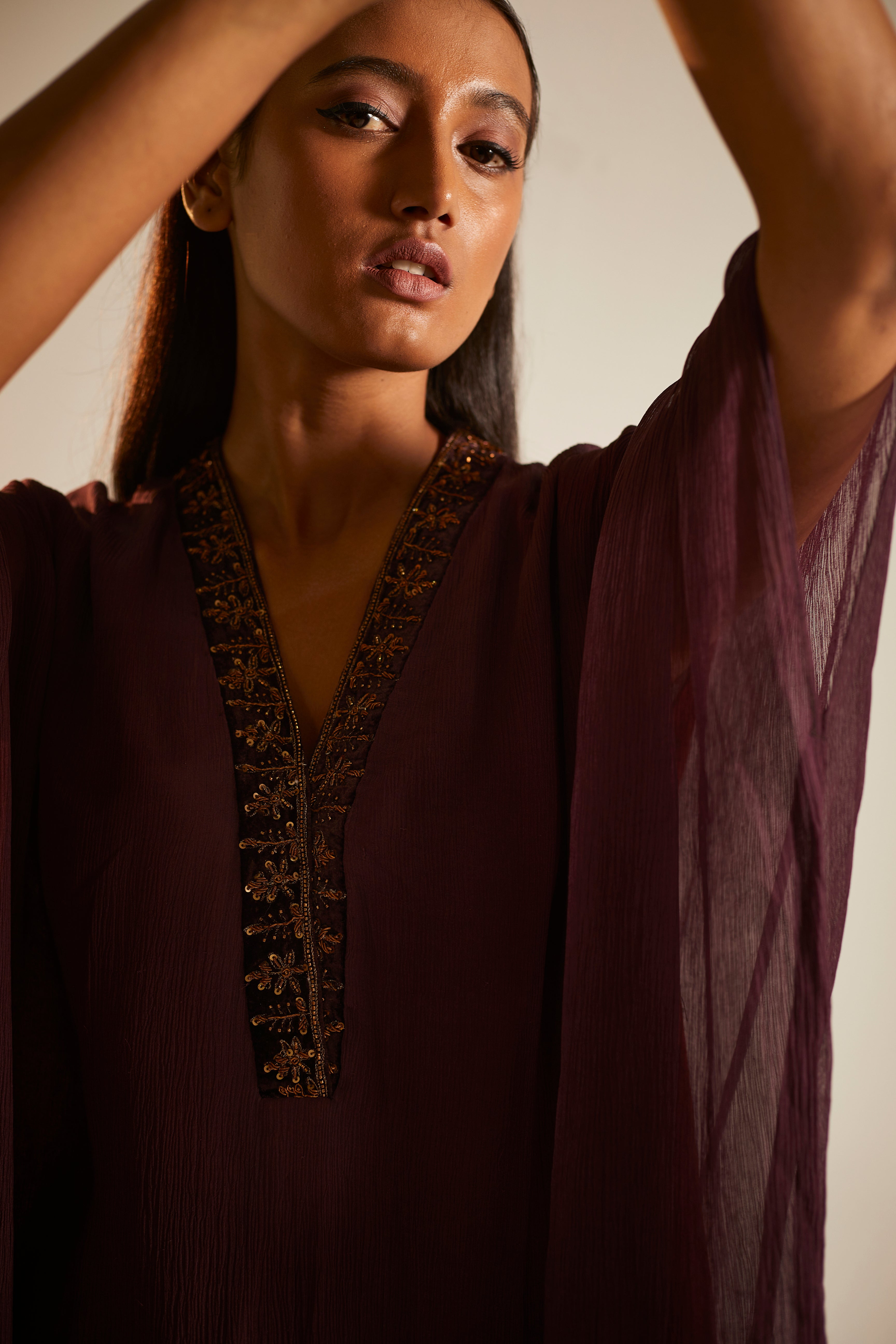 Kaftan in Wine Chiffon