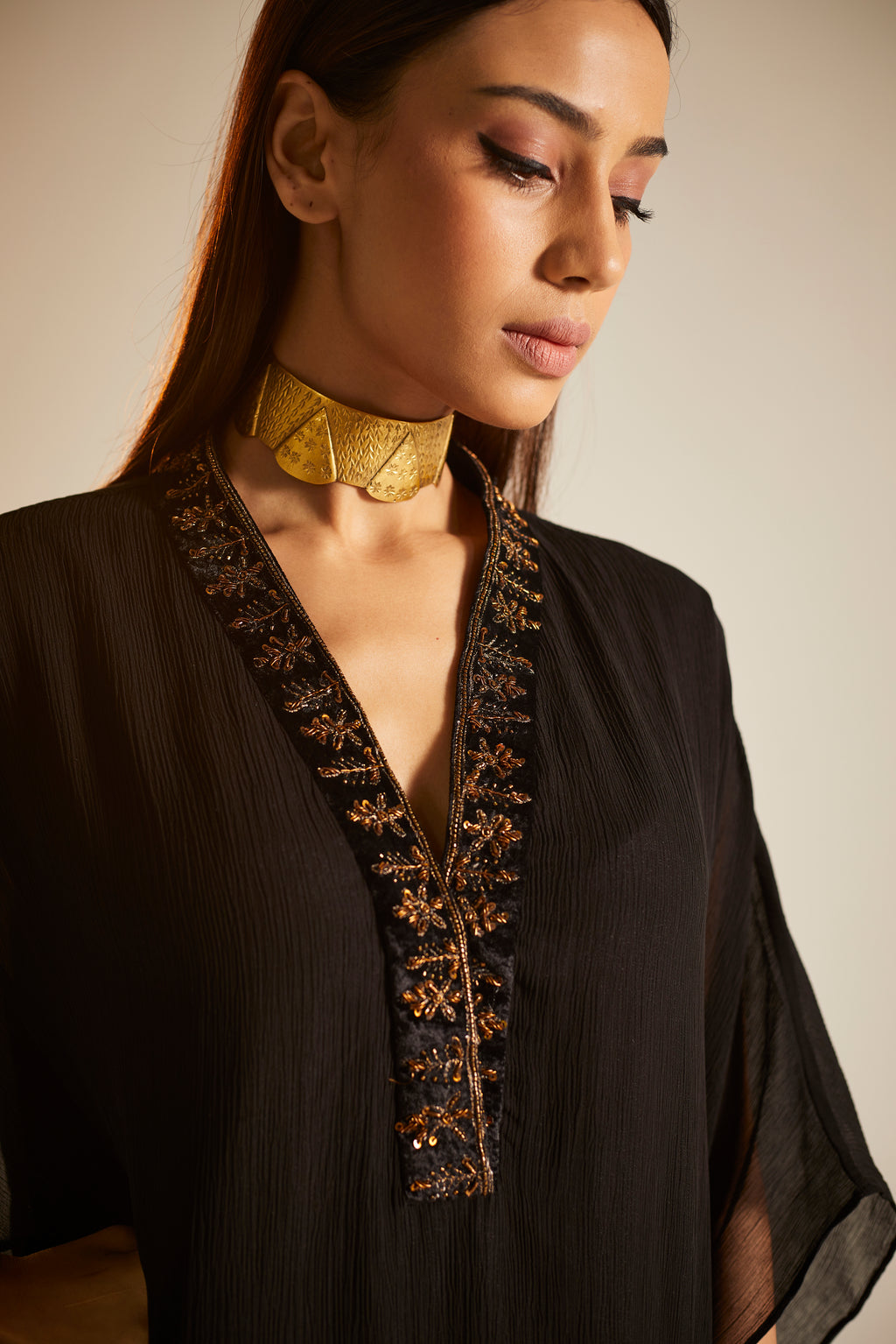Kaftan in Black Chiffon
