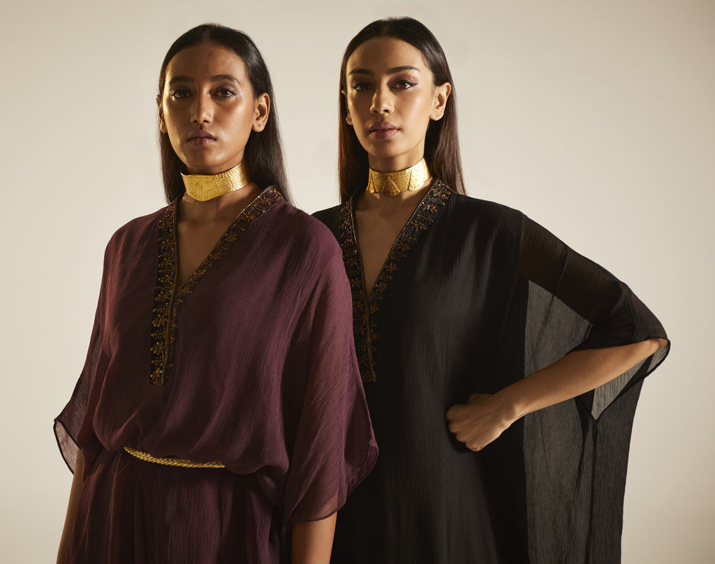 Kaftan in Wine Chiffon