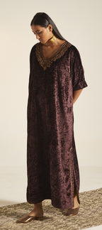 Shahi Kaftan in Wine Velvet