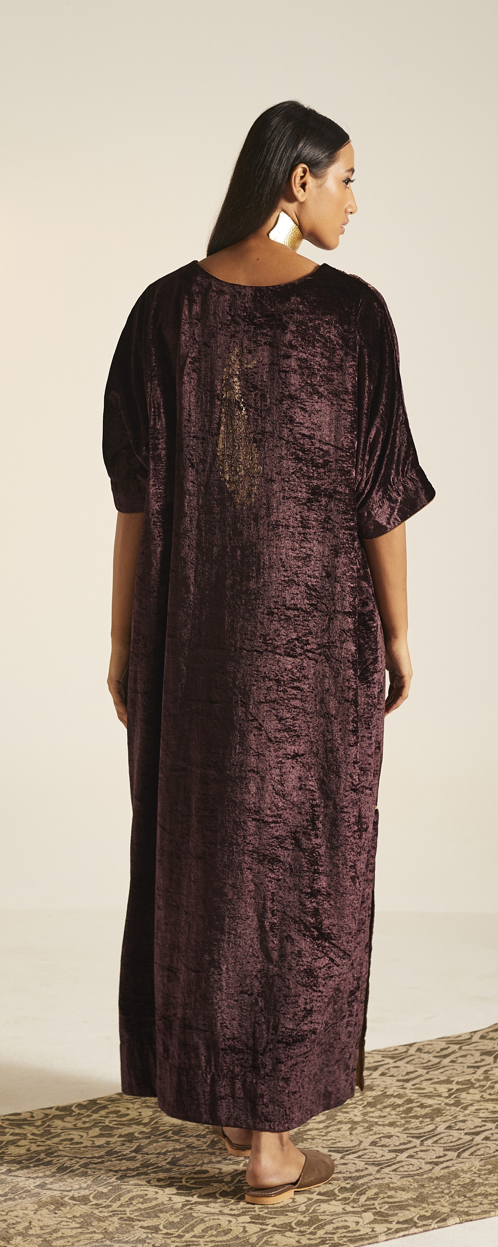 Shahi Kaftan in Wine Velvet