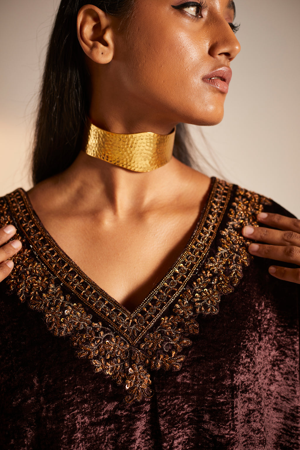 Shahi Kaftan in Wine Velvet