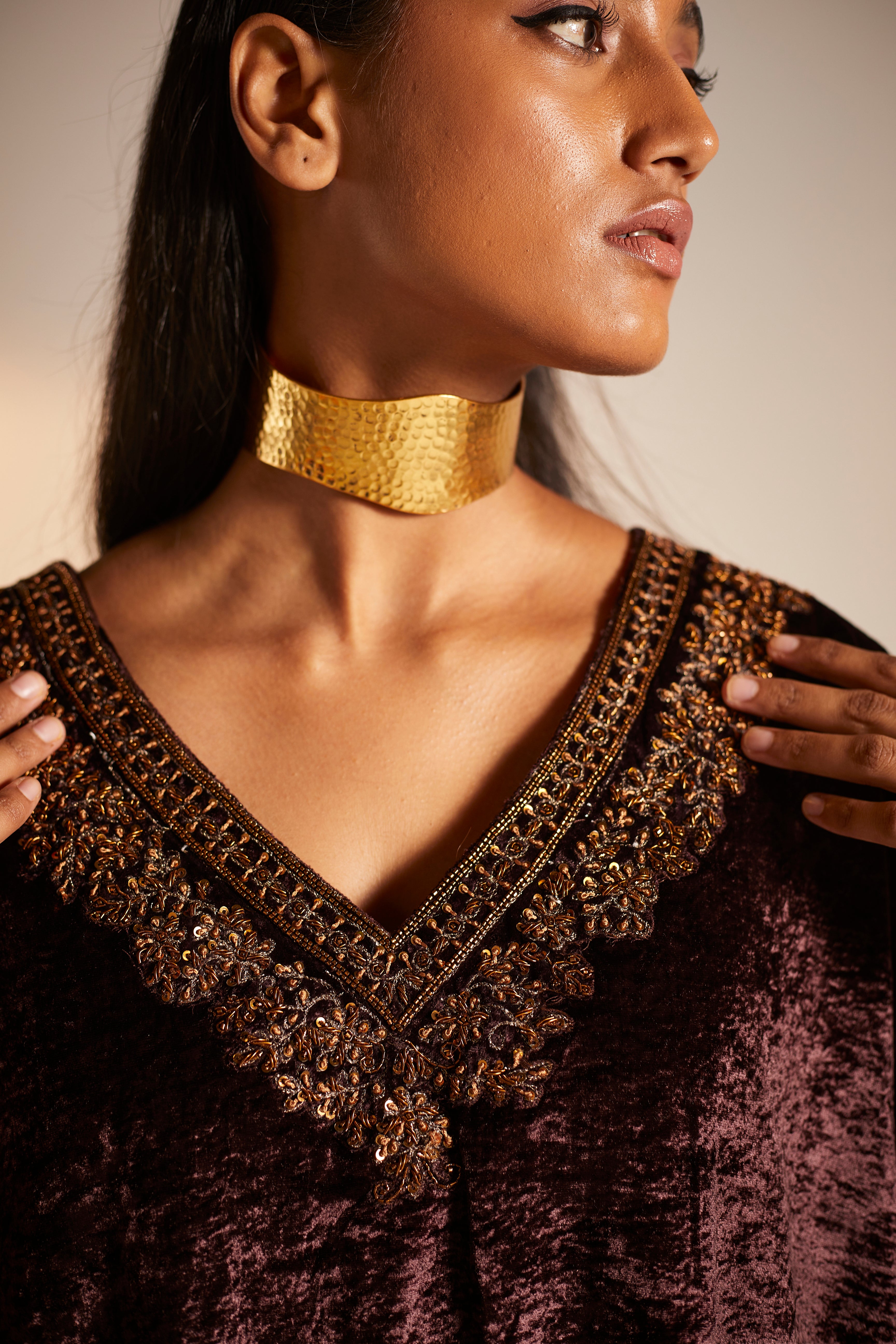 Shahi Kaftan in Wine Velvet