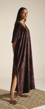 Shahi Kaftan in Wine Velvet